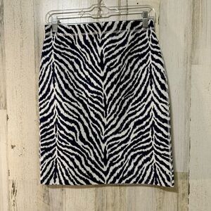 J. McLaughlin Navy and White Zebra Print Pencil Skirt Slimming Bodycon